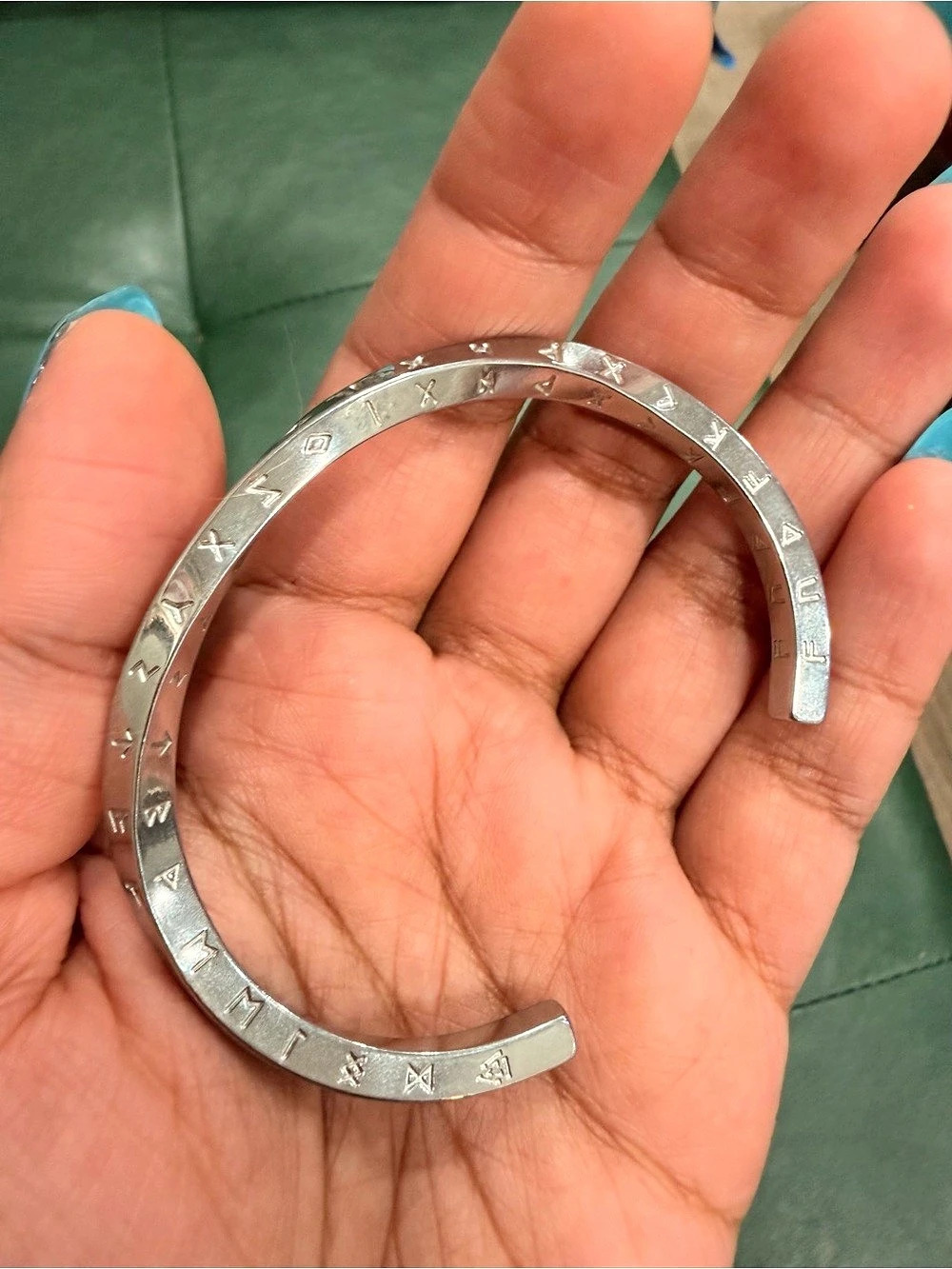 Engraved Open Cuff Bracelet in Silver